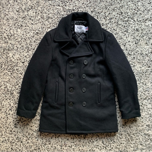 Schott NYC Mens U.S. 740N Pea Jacket Heavy Wool Double Breasted Coat Made in USA - Picture 1 of 13